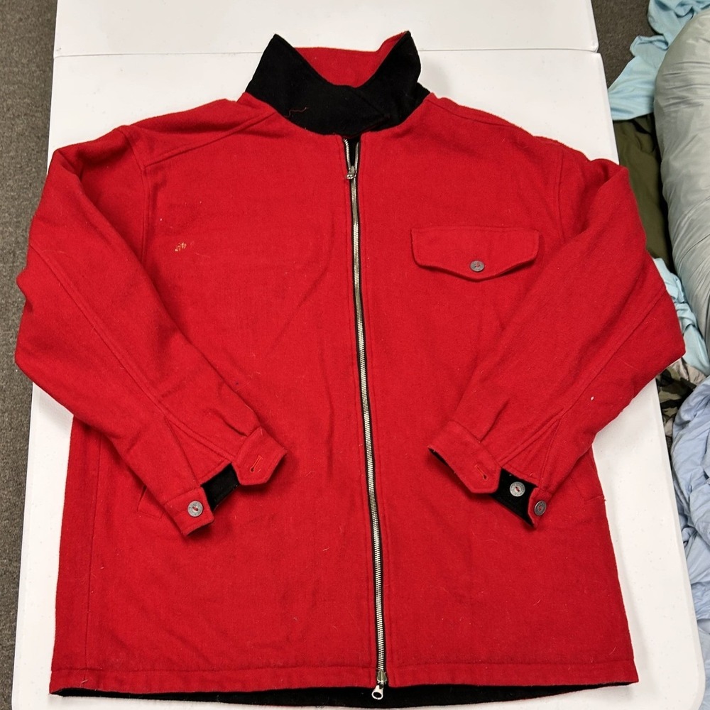 Vintage Wool marlboro Jacket Mens XL Red Good Zip Front Corduroy Collar Pocket